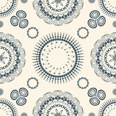 Repetitive abstract circles vector background. Indian rosette mandala seamless pattern.