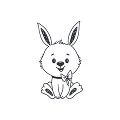 Cute cartoon rabbit isolated on white. Doodle style.Easter bunny.