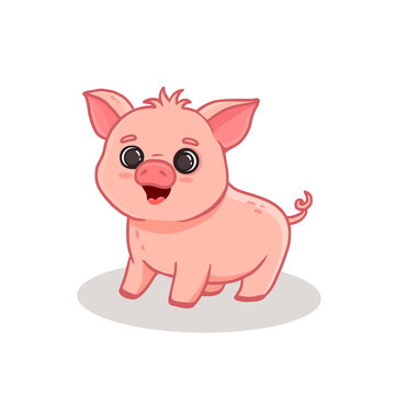 Cute cartoon pig isolated on white. 