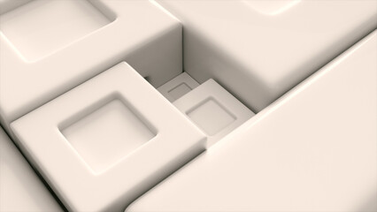 Abstract concept. The white square pieces of the mosaic. Geometric figures. Smooth surface. 3d illustration.