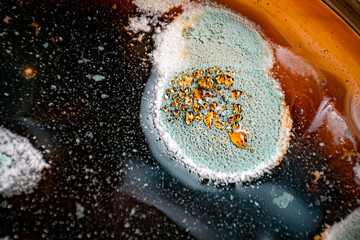 close up of a glass of coffee and mold