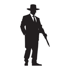 Mafia silhouette vector, Detective silhouette vector isolated on white background	