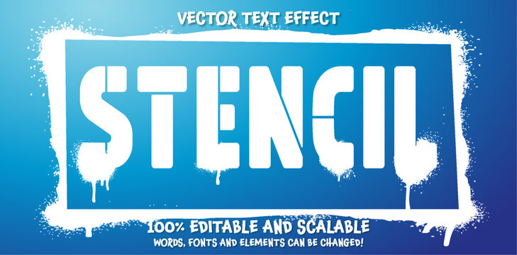 Stencil graffiti font. Aerosol spray text with grunge grain texture, paint splatter letters and numbers vector set