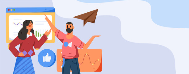 Business people working in flat vector concept operation hand drawn illustration
