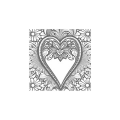 The heart-shaped frames ornate and floral elements are beautifully background for invitation card.