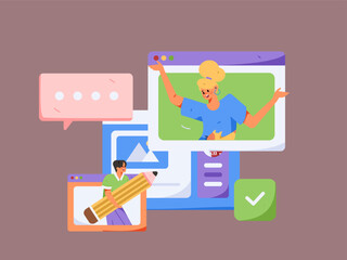 Business people working in flat vector concept operation hand drawn illustration
