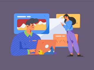 Business people working in flat vector concept operation hand drawn illustration
