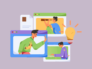 Business people working in flat vector concept operation hand drawn illustration
