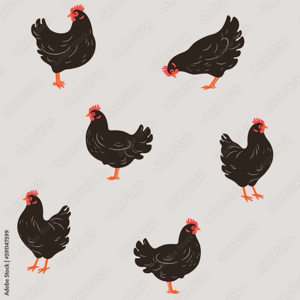 Wall mural illustration of chicken. contour vector illustration.