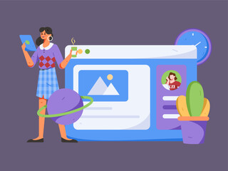Business people working in flat vector concept operation hand drawn illustration
