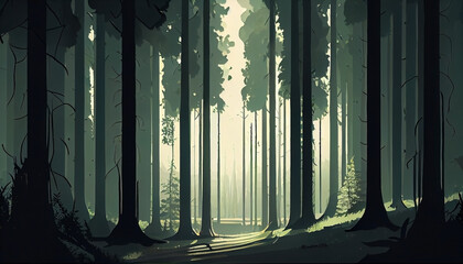 Obraz premium Abstract forest fantasy landscape illustration graphic, by generative AI 