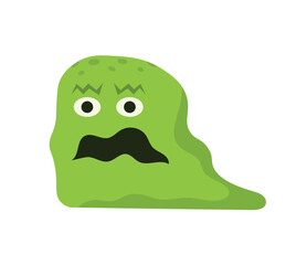 Concept Cartoon viruses. This illustration is a vector cartoon representation of a green angry virus. The image is designed in a flat style and has a white background. Vector illustration.