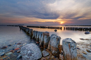 Sonnenuntergang, Buhnen, Meer, R&uuml;gen