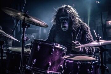 Naklejka na ściany i meble Get wild with our Drummer Gorilla Rockstar collection, GENERATIVE AI
