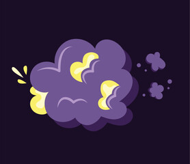 Concept Boom explosion clouds. This is a flat, cartoon-style illustration depicting an explosion or 