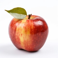 Red apple with a leaf isolated on white background, AI generative