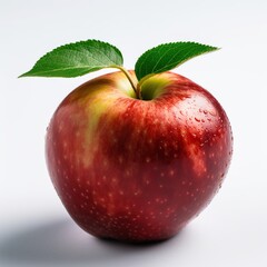 Red apple with a leaf isolated on white background, AI generative
