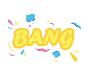 Concept Text BANG. This illustration features a bold, attention-grabbing "bang" text in bright colors against a simple, flat background. Vector illustration.