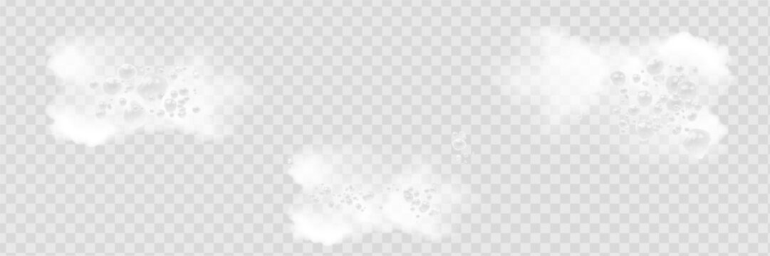 Bath foam with shampoo bubbles isolated on a transparent background. Vector shave, foam mousse with bubbles top view template for your advertising design