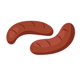 Concept Meat product sausages. This is a flat cartoon illustration of a delicious sausage product. Vector illustration.