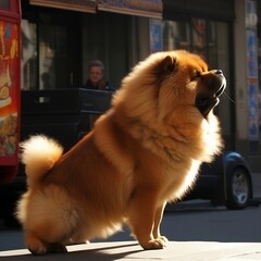 Chow Chow dog sitting created using generative artificial intelligence tools.