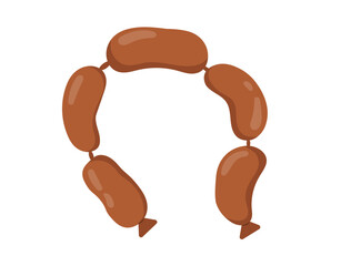 Concept Meat sausages. The illustration depicts a cartoon sausage, representing a meat product concept. The artwork has a flat style and is designed for web use. Vector illustration.