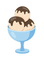 Concept Milk product ice cream. This is a cartoon-style flat illustration featuring a milk product theme. The illustration depicts a bowl of chocolate ice cream with chocolate. Vector illustration.