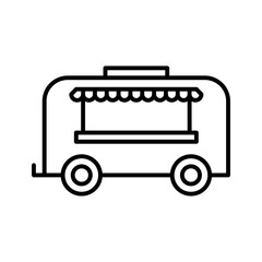 Food truck icon. Street coffee food truck shop. Wheel market stall, mobile cafe.