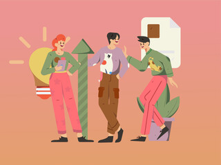 Business people working in flat vector concept operation hand drawn illustration
