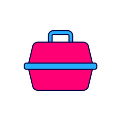 Filled outline Pet carry case icon isolated on white background. Carrier for animals, dog and cat. Container for animals. Animal transport box. Vector