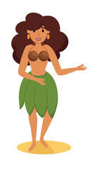 Concept Hawaii beach woman. This is a flat illustration of a woman on a Hawaii beach. The illustration has a cartoon style and is created for web and other digital media. Vector illustration.
