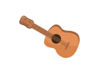 Concept Hawaii beach guitar. This is a flat, cartoon-style illustration of a guitar on a white background, with a Hawaiian beach theme. Vector illustration.