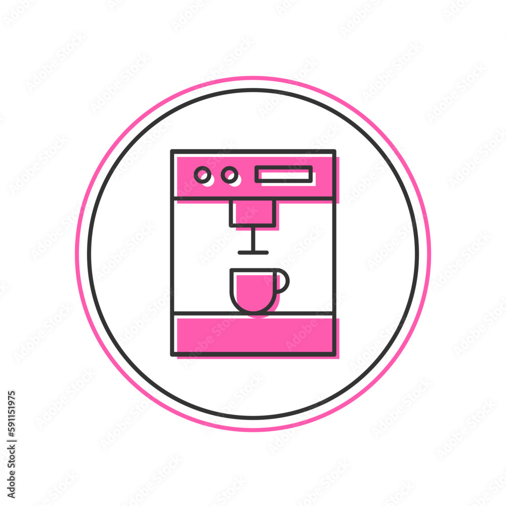 Sticker filled outline coffee machine icon isolated on white background. vector