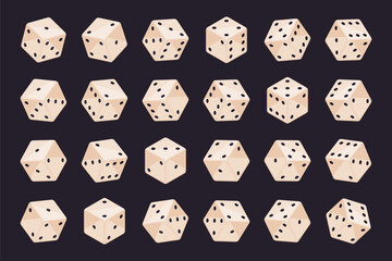 Isometric casino dice. Gambling cube pieces, backgammon dice. Board games and poker dice 3d vector illustration set