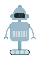 Concept Robot. This is a flat cartoon illustration of a grey cute robot on a white background. The design is perfect for a web or mobile app, gaming or branding concept. Vector illustration.