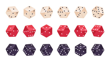 Gambling dice. Isometric casino gambling cube pieces, board games dices. Backgammon and poker game dice 3d vector illustration set