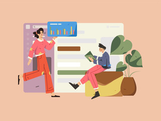 Business people working in flat vector concept operation hand drawn illustration
