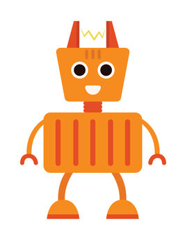 Concept Robot. The illustration depicts a flat, web, cartoon-style, and colorful orange robot on a white background. Vector illustration.