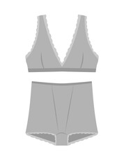 Concept Underwear women. This illustration is a flat, web-ready cartoon concept of grey comfortable underwear designed for women. Vector illustration.
