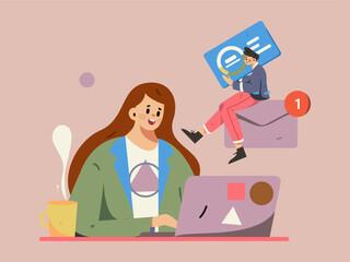 Business people working in flat vector concept operation hand drawn illustration
