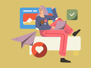 Business people working in flat vector concept operation hand drawn illustration
