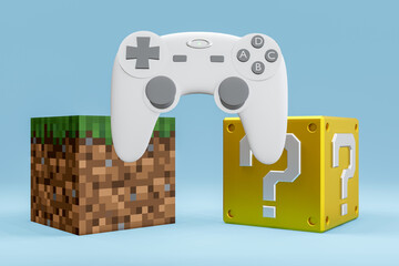 Joystick gamepad, game console or game controller. Computer gaming. Cartoon minimal style. Wireless Video games controller for computer or portative game station. 3D render