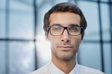 Close-up portrait of his he nice attractive serious masculine mature man skilled experienced specialist shark