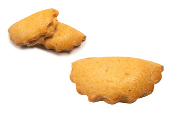 Sweet pastry with cottage cheese isolated on white background.