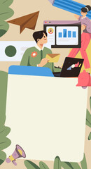 Business people working in flat vector concept operation hand drawn illustration
