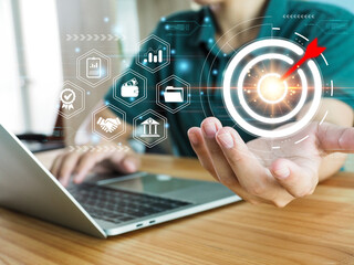 business goals network connection success digital marketing modern technology in work