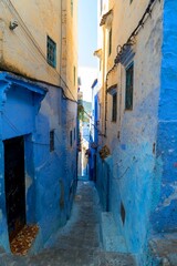 Fototapeta na wymiar The narrow streets in the Blue City of Morocco