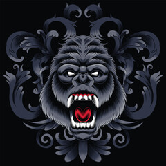 gorilla head illustration with baroque ornament