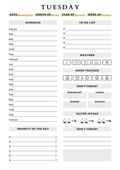 Minimalist planner pages templates daily. tuesday plan