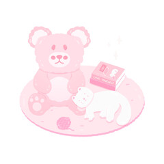 Cute pastel pink teddy bear doll toys sticker about bedroom stationary